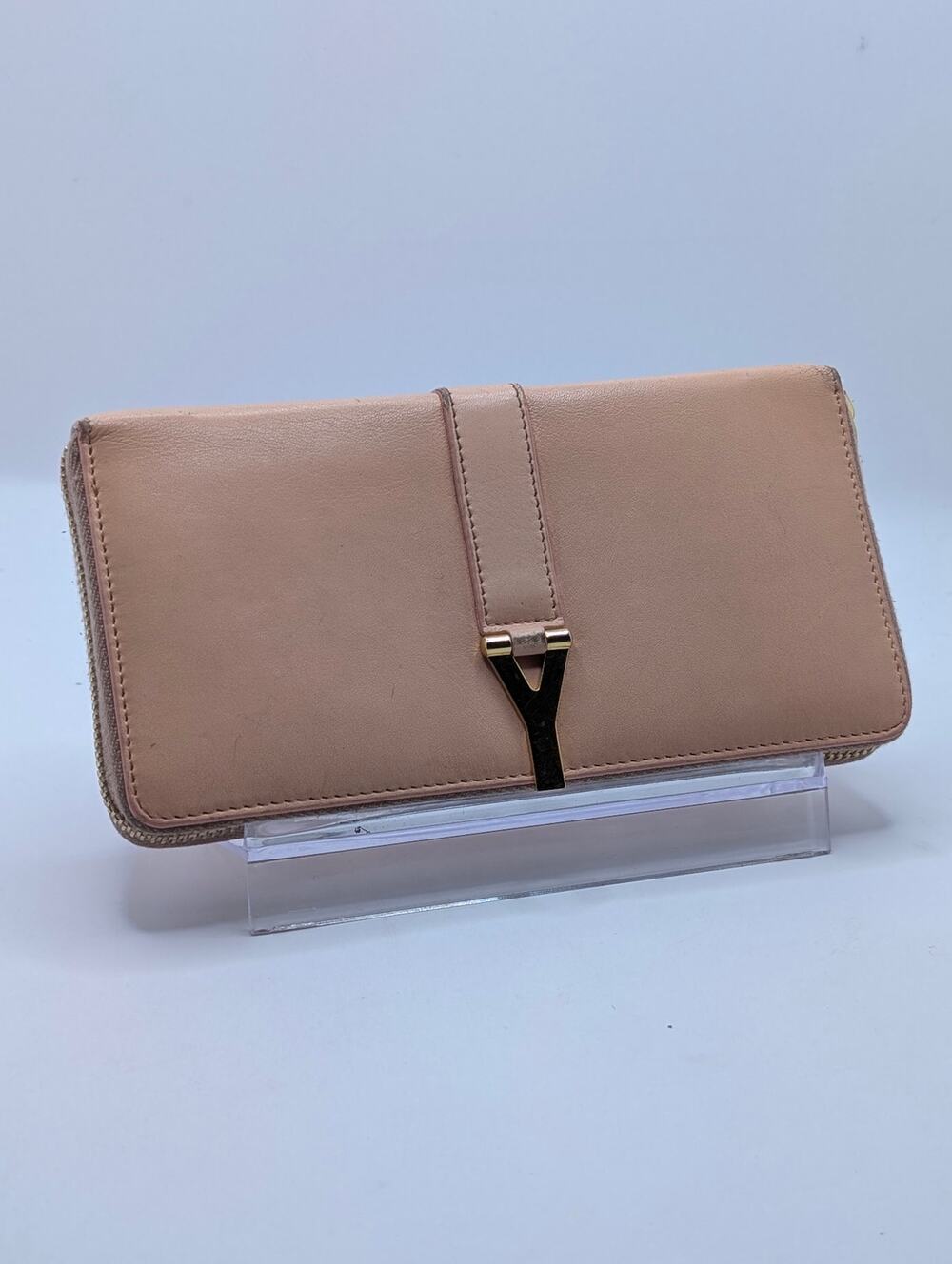Authentic Saint Laurent Y-Clasp Continental Zip Wallet Blush Pink